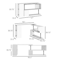 HOMCOM 55" 360° Rotating Corner Computer Desk