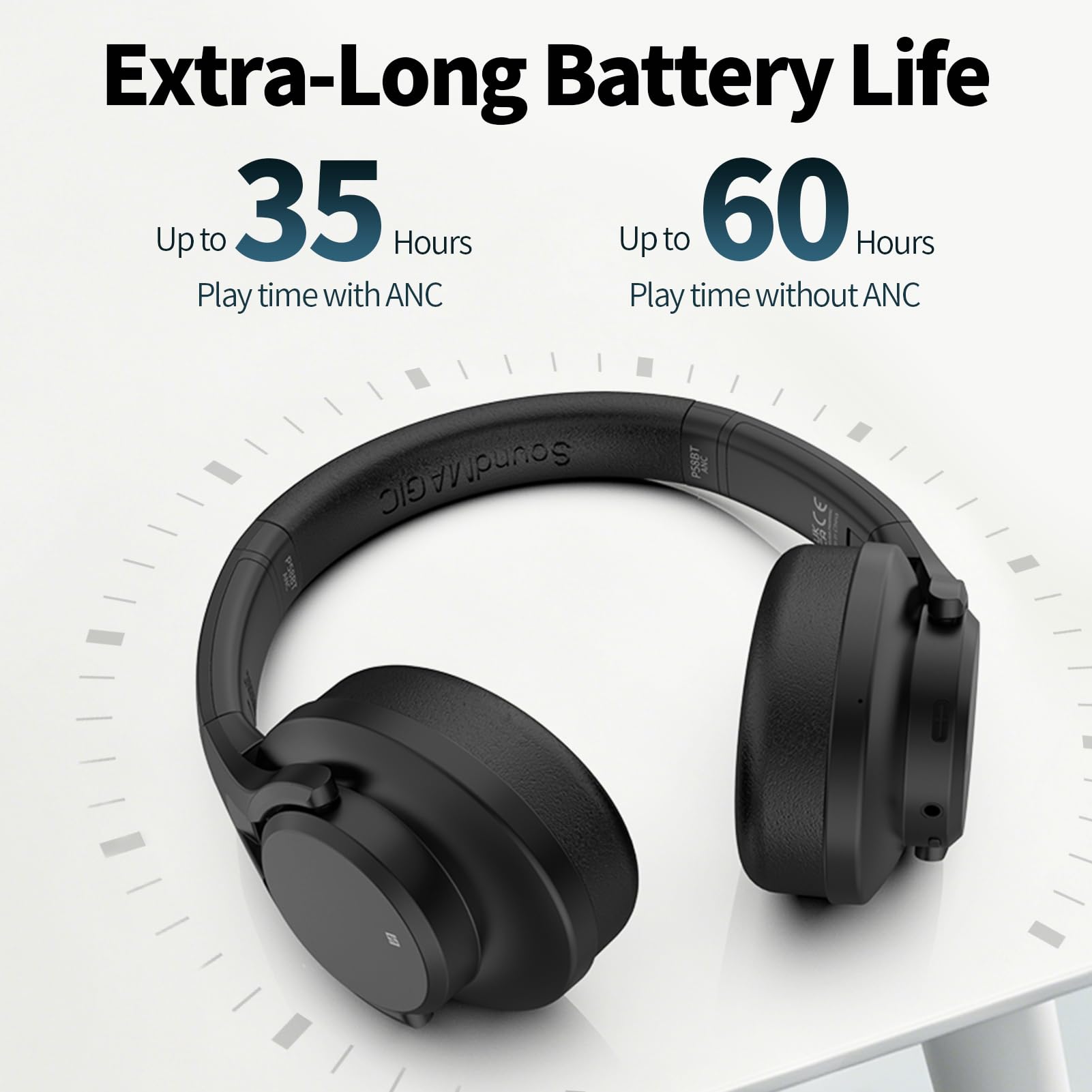 SoundMAGIC P58BT ANC Over Ear Hybrid Active Noise Cancelling Bluetooth Kopfhörer mit CVC Rauschunterdrückung, immersives Audio, niedrige Latenz, Schwarz 5