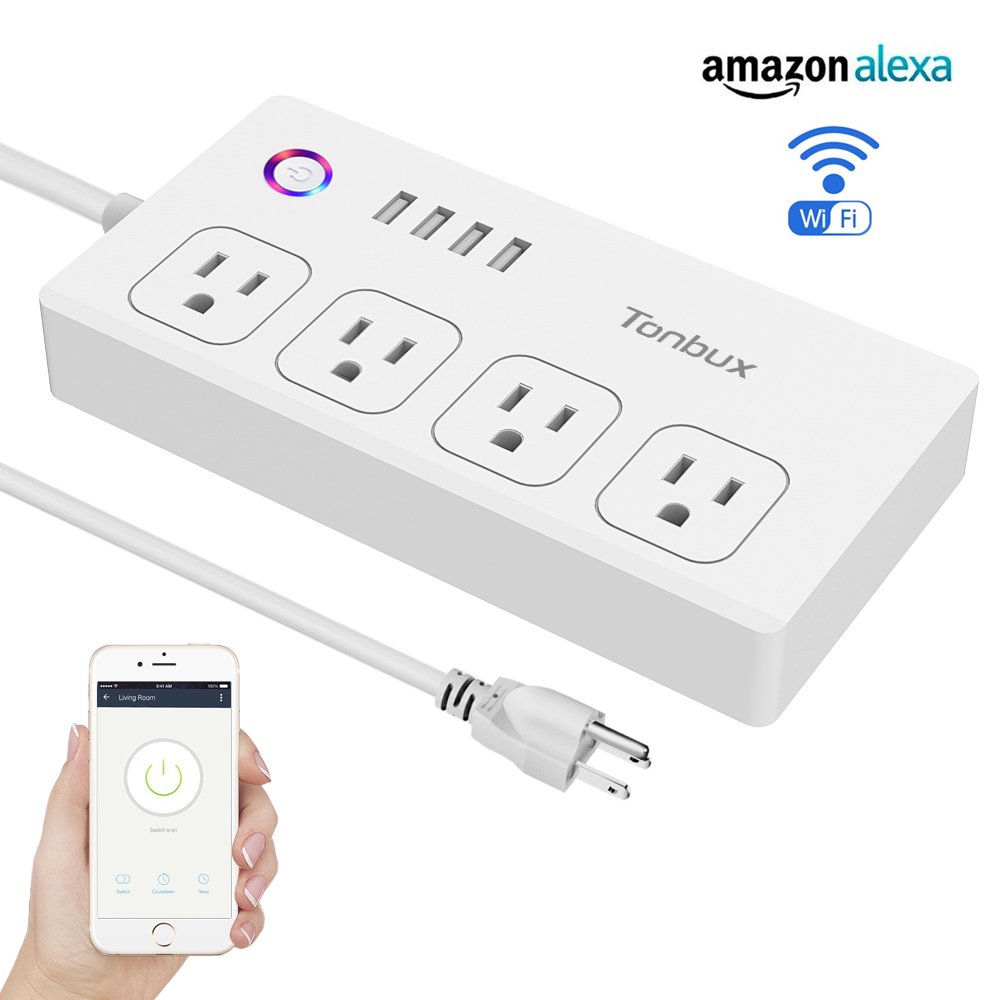 WiFi Smart Power Strip Surge Protector 1700 Joule with Switch 4 Outlets 4 Charge USB Ports and 5-Foot Extension Cord, App Control Your Devices from Anywhere Anytime (White)