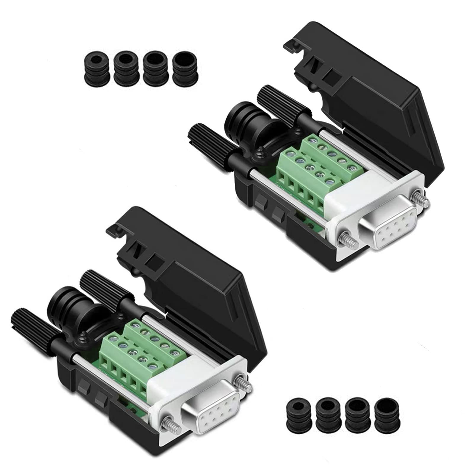 PENGLIN 2PCS DB9 Solderless Adapter S232 D-SUB Serial to 9-pin Port Terminal Connector Breakout Board with Case Long Bolts Tail Pipe (2PCS Female)