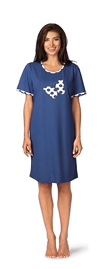 Comtessa Damen Kurzarm Nachthemd 191227 Jeans Blau 100% Baumwolle 36 38 40 42 44 46 48 50 52 54 S M L XL XXL XXXL
