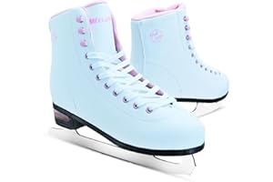 WELLWON Ice Skates for Women, Adult Figure Skates with Air Cushion, Classic White Figure Skating Shoes Size 5 6 7 8 8.5 9 10 10.5 with Velvety Lining for Indoor& Outdoor