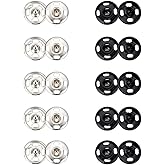 Clothes Hidden Button 100 Sets 10mm Sew-on Snap Buttons Stainless Steel Snap Fastener Press for Sewing Clothing (Black and Si