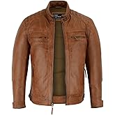 Vance Leather' Men's Cafe Racer Waxed Lambskin Austin Brown Motorcycle Leather Jacket