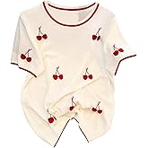 Verdusa Women's Cute Cherry Tops Short Sleeve Shirts Going Out Graphic Tees