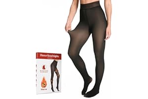 FAYBOX Fleece Lined Tights Women, Fake Translucent Thermal Winter Warm Fleece Tights, Sheer Thick Pantyhose Leggings for Women