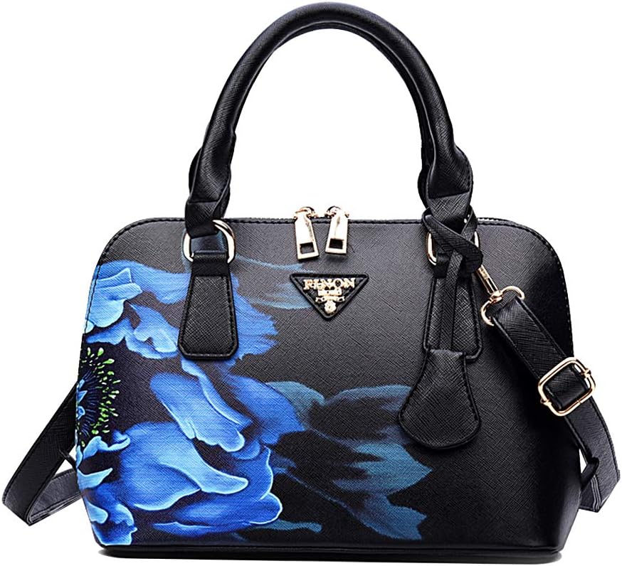 Women's Handbags Greeniris Faux Leather Vintage Shoulder Bag Sweet Shoulder Bag Hobo Flowers Shoulder Bag Totes for Ladies Chinese Style Tote Black
