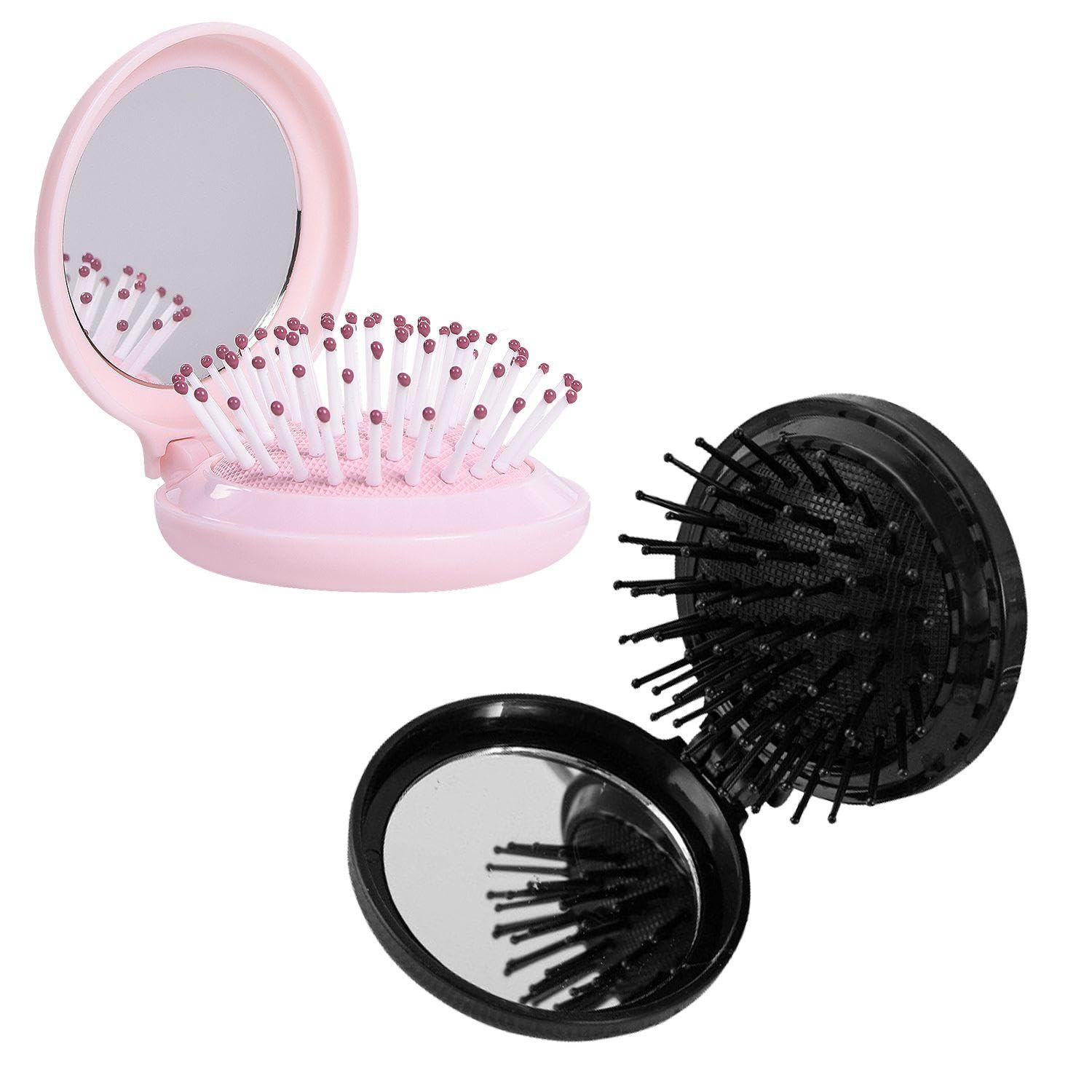 2 Pieces Mini Air Cushion Comb, Comb With Mirror, Hair Tools, Foldable Comb, Portable Comb, Styling Tools (Pink, Black)