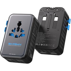 SKRSAN Aura 70W Ultra-Slim Universal Travel Adapter, 36mm Thin 6-in-1 International Plug, PD Fast Power Converter for Phone,