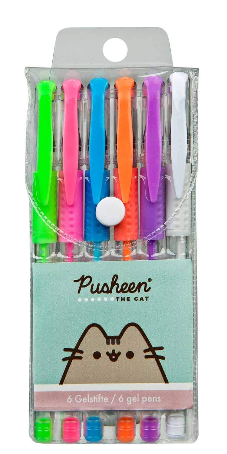 Undercover PUSH0194 Pusheen Range Gel Pens - Assorted Bright Tones - Waterproof, Indelible, Writing, Painting and Drawing - Pack of 6