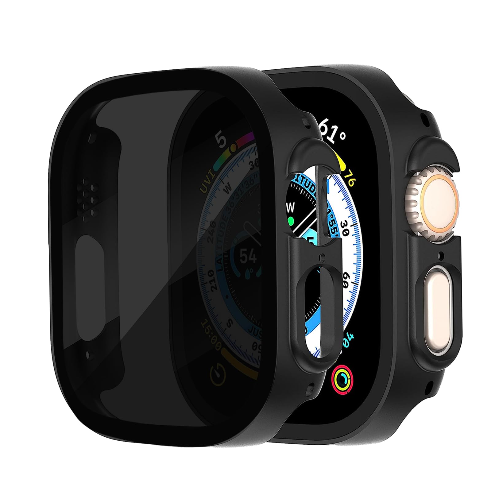 Gaostone 2 Pack for Apple Watch Ultra 3(2025)/Ultra 2/Ultra 49mm Privacy Screen Protector Case,Hard PC,Scratchproof,[Anti-Peeping] 9H Tempered Glass Protective Cover for iWatch Ultra 2/Ultra, Black