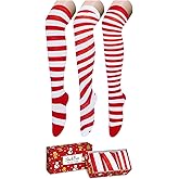 Christmas Striped Thigh High Socks - Candy Cane Knee High Socks for Women Teen Girls
