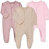 Aablexema Baby Pajamas Bamboo Rayon Zipper, 3pcs Unisex Infant Outfit with Mitten One Piece Footie Sleepwear