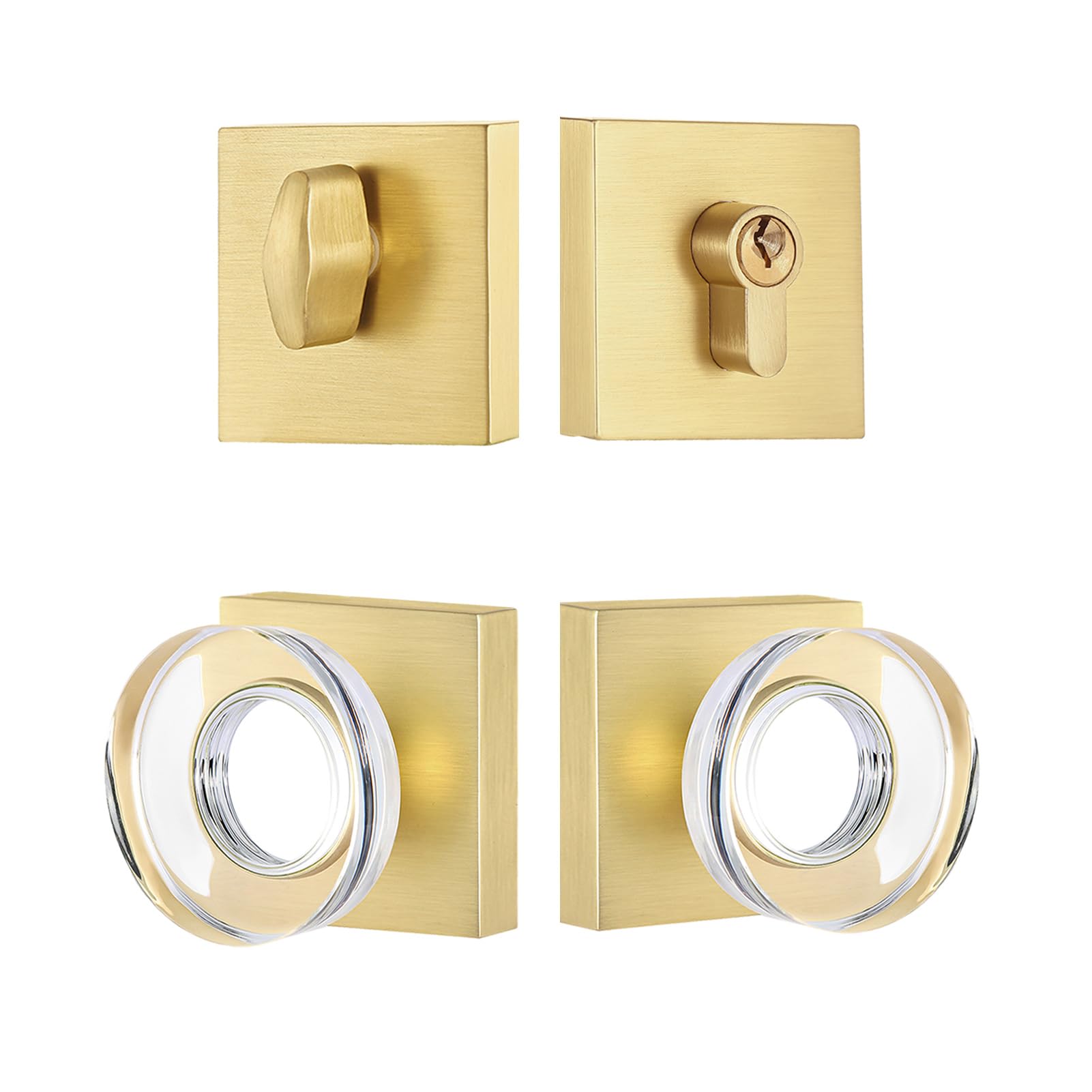 Photo 1 of ***MISSING KEYS*** coolnews Single Cylinder Deadbolt and Crystal Glass Passage Door Knob Combo Set, Satin Brass Finish