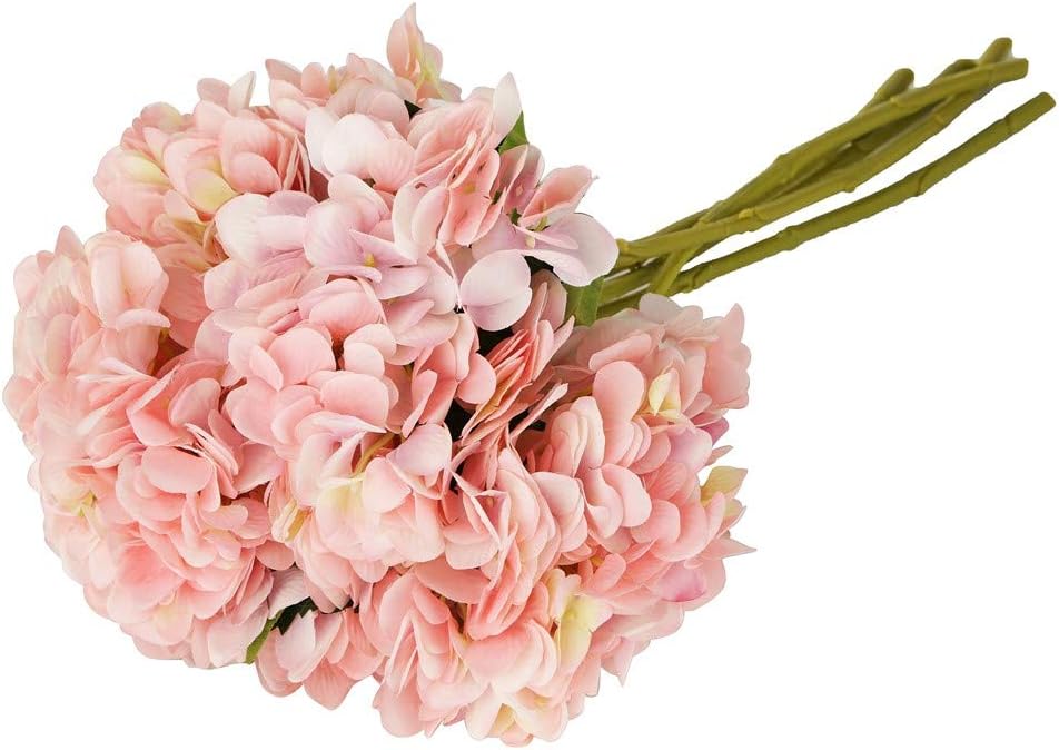 EZFLOWERY 5 Pcs Artificial Silk Hydrangeas Flowers Bouquet Arrangement, for Home Decor, Wedding, Office, Room, Hotel, Event, Party Decoration (Pink)