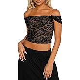 Women's Black Off Shoulder Crop Top See Through Lace Tee Shirt Blouse Backless Bodycon Corset T-Shirt Streetwear