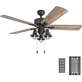 Prominence Home Sivan Farmhouse LED Ceiling Fan with Light, Remote Control, 3 Mounting Options 5 Dual Finish Blades and Rever