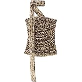 GORGLITTER Women's Cheetah Leopard Print Strappless Scarf Tube Top Mesh Animal Backless Sleeveless Going Out Crop Top