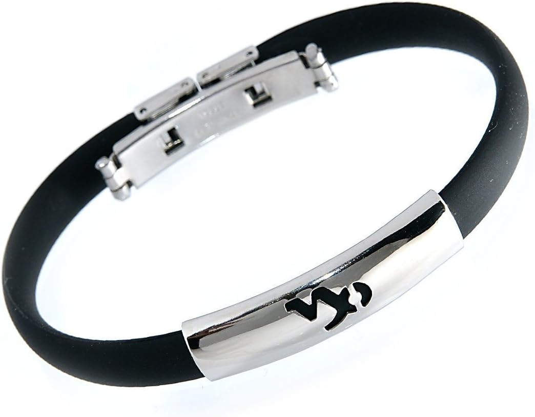 Stainless Steel Horoscope Zodiac Signs Capricorn Bracelet on Super Black Silicon Band Jelly Bracelet