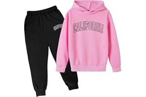 Bwaydeg CALIFORNIA Girls' Jogger Set - 2 Piece Hoodie Sweatshirt and Sweatpants Sweatsuit Fall Clothes Set for 3-14 Years