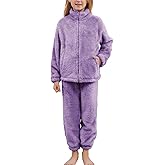 Flygo Girls Fuzzy Pants Sets Kid 2 Piece Winter Fleece Outfits Stand Collar Zip Up Sweatshirts Fluffy Sweatpants with Pockets