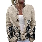 heyheyshine Cat Sweaters for Women Oversized Cardigan Sweater Crew Y2K Button Knit Cardigan Sweater Cute Cardigan Sweaters