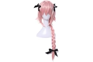 CR ROLECOS ROLECOS Astolfo Cosplay Wig Mens Long Braided Synthetic Hair Wigs Pink