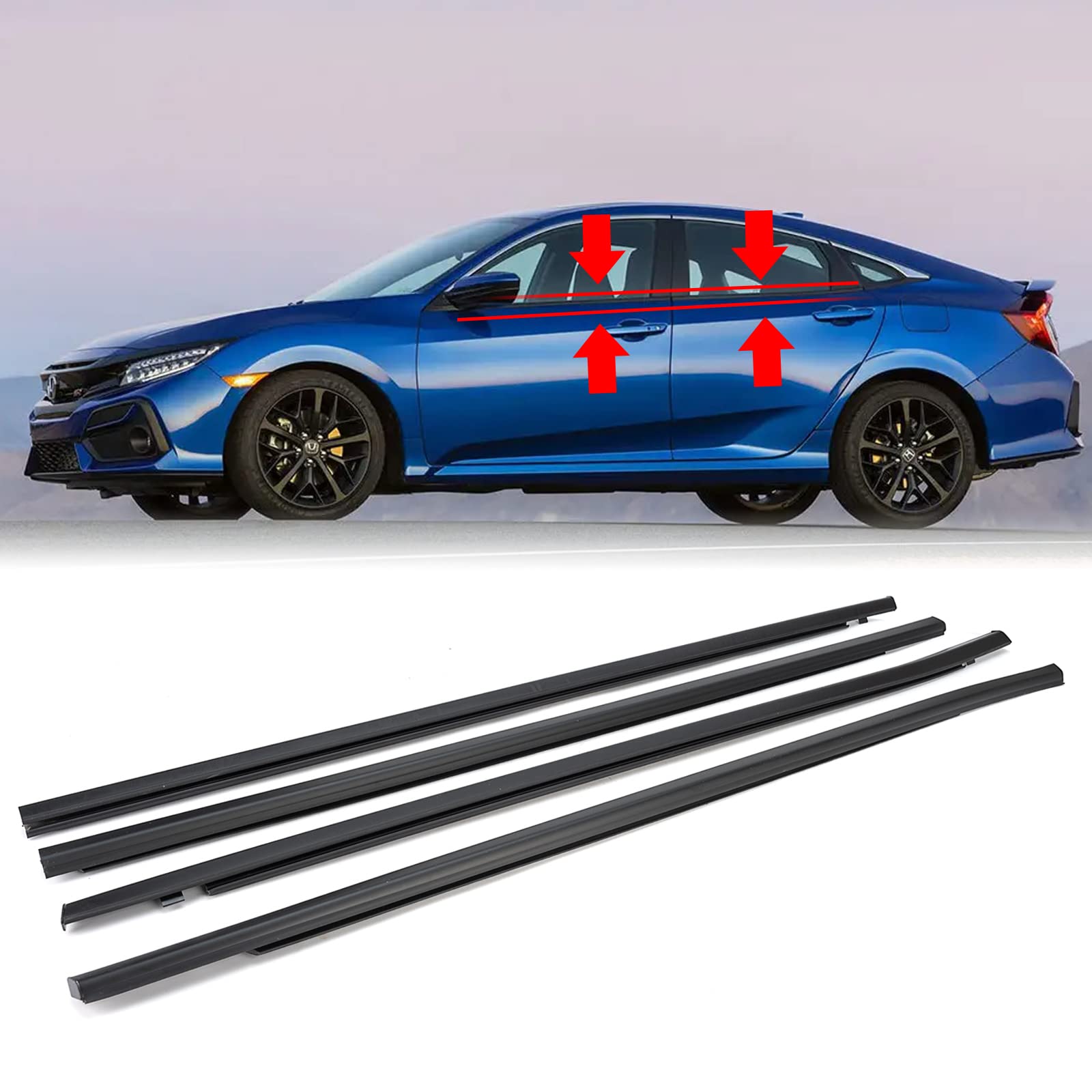 Photo 1 of GEATaaT 4Pcs Weatherstrip Window Moulding Trim Seal Belt Compatible with 2016-2021 Honda Civic 4 Door Sedan