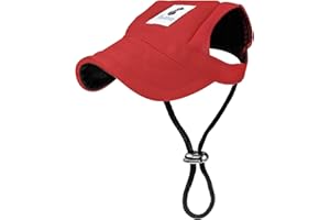 Pawaboo Dog Baseball Cap, Adjustable Dog Outdoor Sport Sun Protection Baseball Hat Cap Visor Sunbonnet Outfit with Ear Holes for Puppy Small Dogs, Large, Red