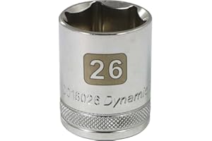 Dynamic Tools 1/2-Inch Drive 6 Point Metric, 26-Millimeter Standard Length, Chrome Finish Socket