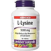 Webber Naturals L-Lysine 1000 mg, 60 Tablets, Prevents Cold Sores, Vegan