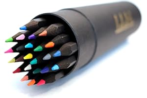 24 Pre-Sharpened Art Pencil Crayon Set in Black Cardboard Tube Case perfect for Gifts, Sketching, Coloring, Journals, Bullet-