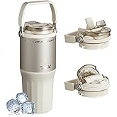 TKK 24 oz Ceramic Coated Tumbler with Straw Lid, 18/10 Stainless Steel Vacuum Leakproof Double Walled Car Cup with Handle & Tea Infuser& Dishwasher Safe, for Hot & Cold Drinks,Porcelain White