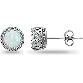 Sterling Silver Genuine, Created or Simulated Birthstone Gemstone Crown Stud Earrings