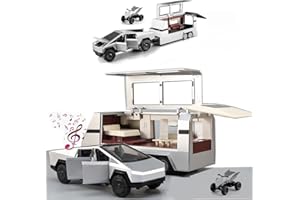 POWVAN Toy Car Alloy Diecast Truck Model with Motorcycle ATV RV with Sound and Light Eddect Race Car Display Model 1/32 Metal Vehicle 3-in-1 Camping Car Set Ideal Gift for Kid Age for 3+(Silver)
