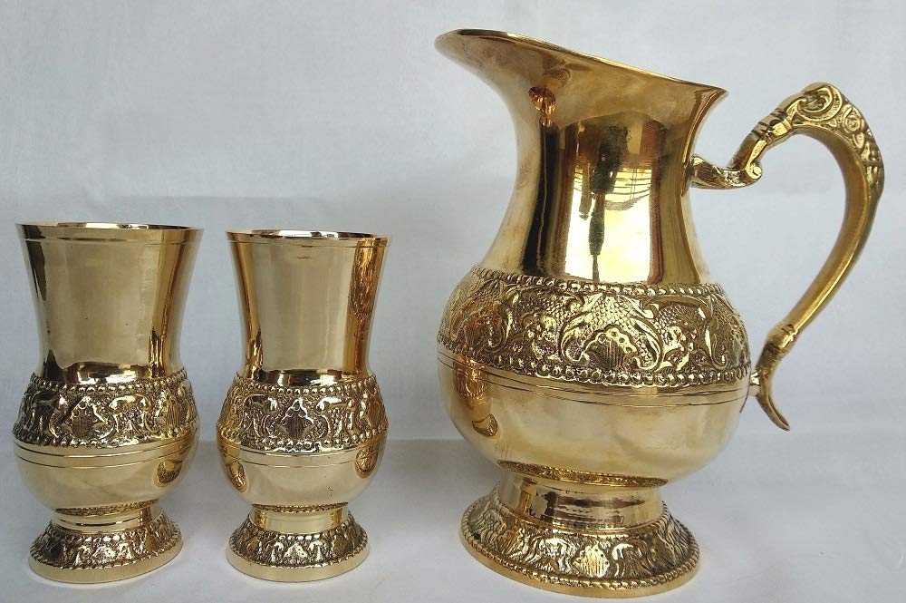 Buy BHARAT SOURCE Brass jug with glass set / Lemon Set / Brass American