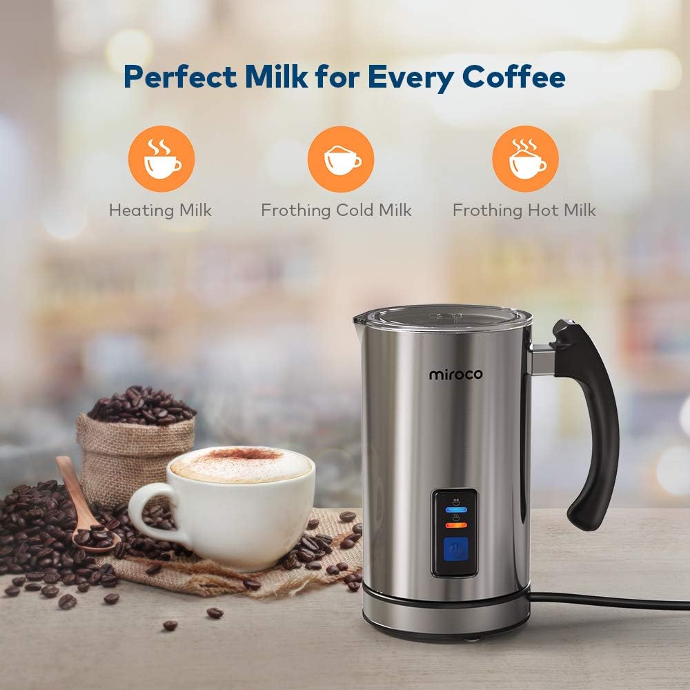 Miroco Milk Frother, Electric Milk Steamer Stainless Steel, Automatic Hot and Cold Milk Frother Warmer with Heat Froth Whisks for Latte, Coffee, Hot Chocolates, Cappuccino, Heater with Strix Control: Kitchen & Dining