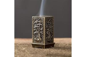 1PC Vintage Bronze Incense Burner, Hollow-Carved Square Censer with Plum Orchid Bamboo Chrysanthemum Design, Aromatherapy Hol