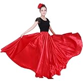 Dance Skirts for Women Satin Full Circle Ankle Length Swing Long Skirt Women Maxi Shiny Skirt for Party Costume Belly Dance