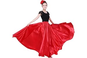 SNOWAQUA Women Satin Full Circle Ankle Length Swing Long Skirt Maxi Shiny Skirt for Party Cosplay Belly Dance Performance Costume