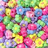 100Pcs Random Multicolor Five Petal Flower Beads Bracelet Making Kit,Acrylic Flowers Bracelet Beads for Bracelets Floral Bracelet Beads Spacer Beads for Crafts Necklace Beads for Jewelry Making