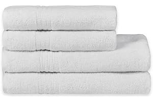 HOMELOVER 4 Piece Towel Set - 100% Organic Cotton 2 Bath Towels & 2 Hand Towels - 500 GSM, Hotel Quality, Soft, Highly Absorbent & Quick Drying Wash Towels for Kitchen & Bathroom (Snow White)