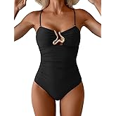 Aidonger One Piece Swimsuit Tummy Control Ruched Bathing Suit for Women Slimming Swimwear Sexy Cutout Swim Suit