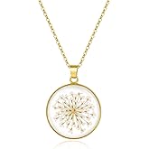 Aliravine Real Pressed Flower Necklace for Women, Handmade Birth Floral Pendant, Meaningful Nature-Inspired Jewelry Gift for Christmas, Valentine’s & Mother’s Day - 18"