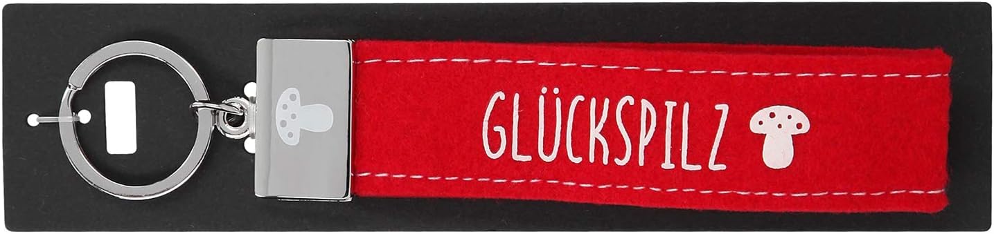 Depesche 004298-085 Loops Keyring Felt with Engraved Metal Closure and Iconic Print Glückspilz (Lucky Mushroom) Red Approx. 18.7 x 4.4 x 1 cm