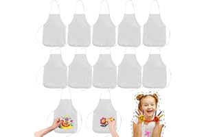 RRigo 12 PCS DIY Kid Aprons, Children's Artists Fabric Aprons, Crafts White Aprons for Painting, Cooking and Any DIY Craft