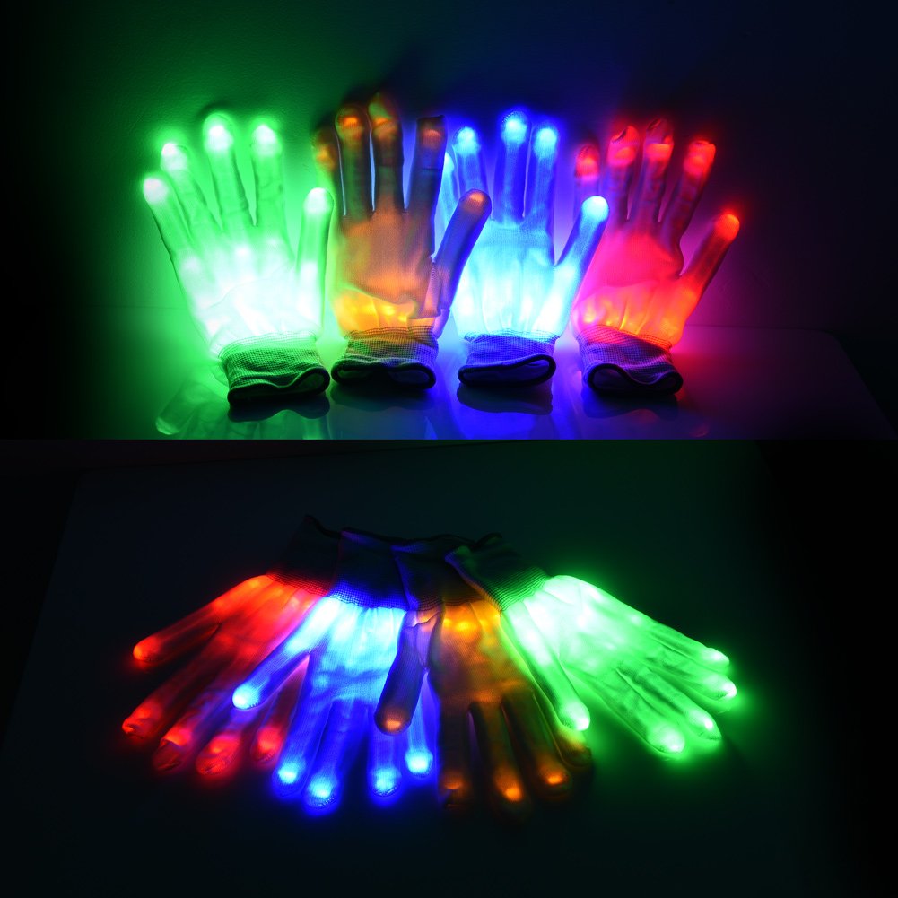 Vbiger LED Gloves Knit Gloves Party Light Show Gloves Finger Lights Toys Christmas Gift for Men Women