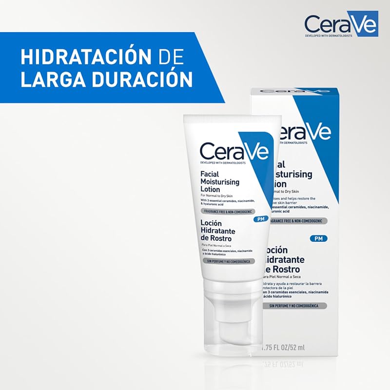 , Cerave Loción Hidratante de Rostro, Crema hidratante noche, 52 ml