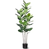Artificial Rubber Tree 5FT Tall Faux Ficus Tree with Potted Fake Tropical Plant Decorative House Plants Large Floor Plants Artificial Trees for Home