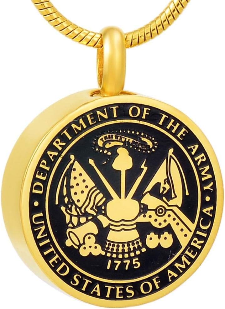 PicZhiwenture Cremation US Army Stainless Steel Round Urn Necklace Loss of Veteran Memorial Ashes Keepsake Cremation Badge Pendant-2